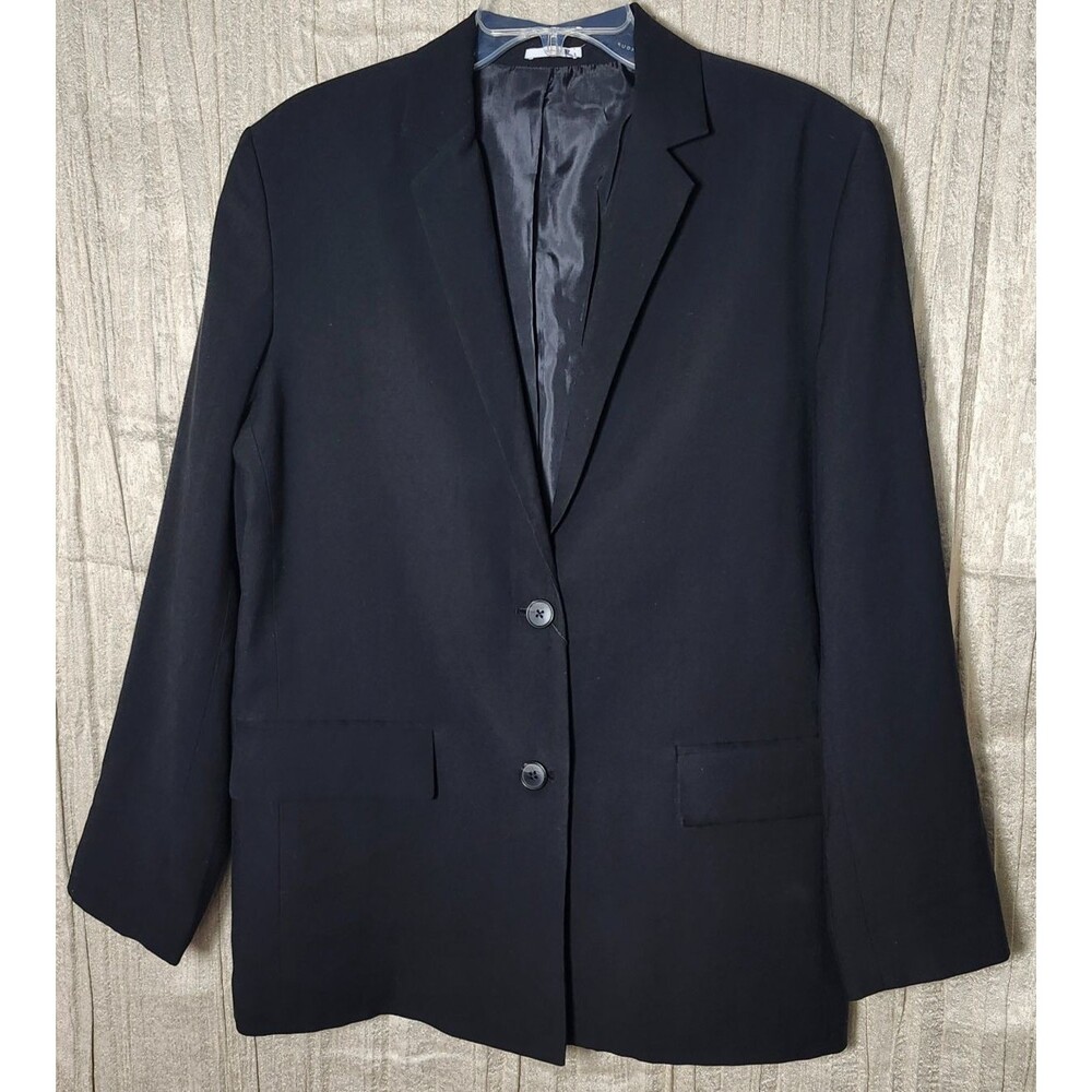 Calvin Klein Womens NWT Two-Button Blazer Black Office Classic Medium Minimalist